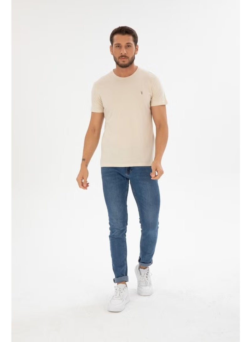 Four Man Men's Cream Crew Neck Cotton Relaxed Fit T-Shirt - Image 3
